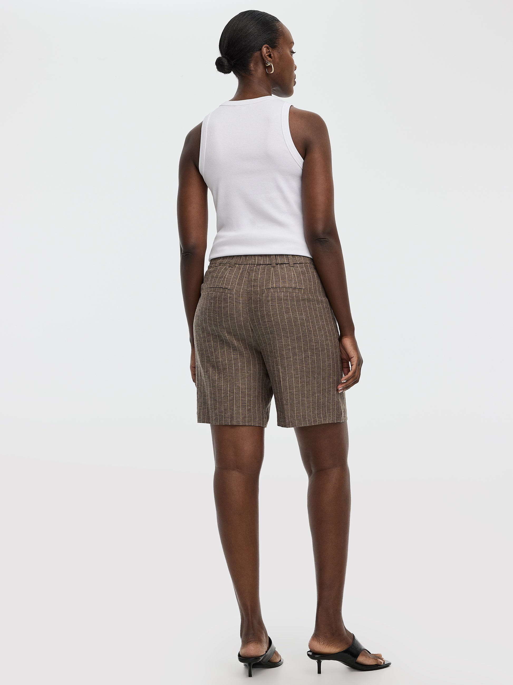 Striped Linen-Blend High-Rise Bermuda