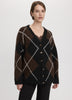 Long-Sleeve V-Neck Loose Intarsia Cardigan