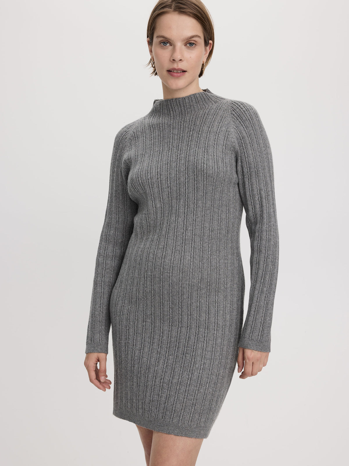 Long-Sleeve Mock-Neck Cable-Knit Mini Dress