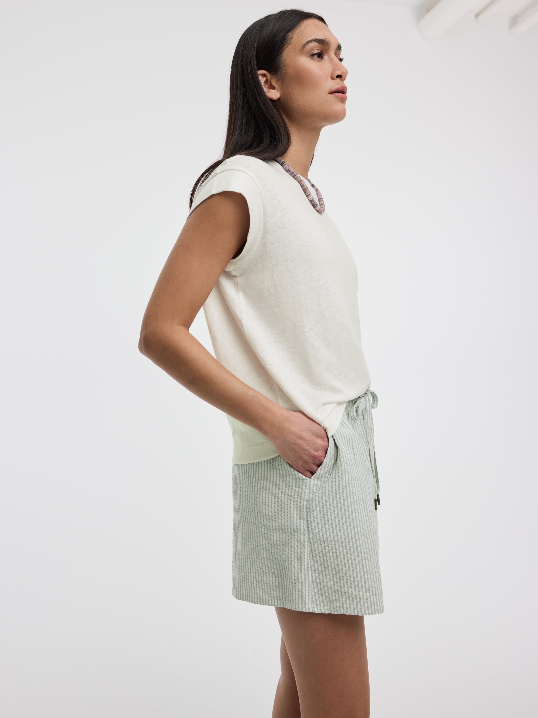 Linen-Blend Extended-Sleeve Crew-Neck Tee