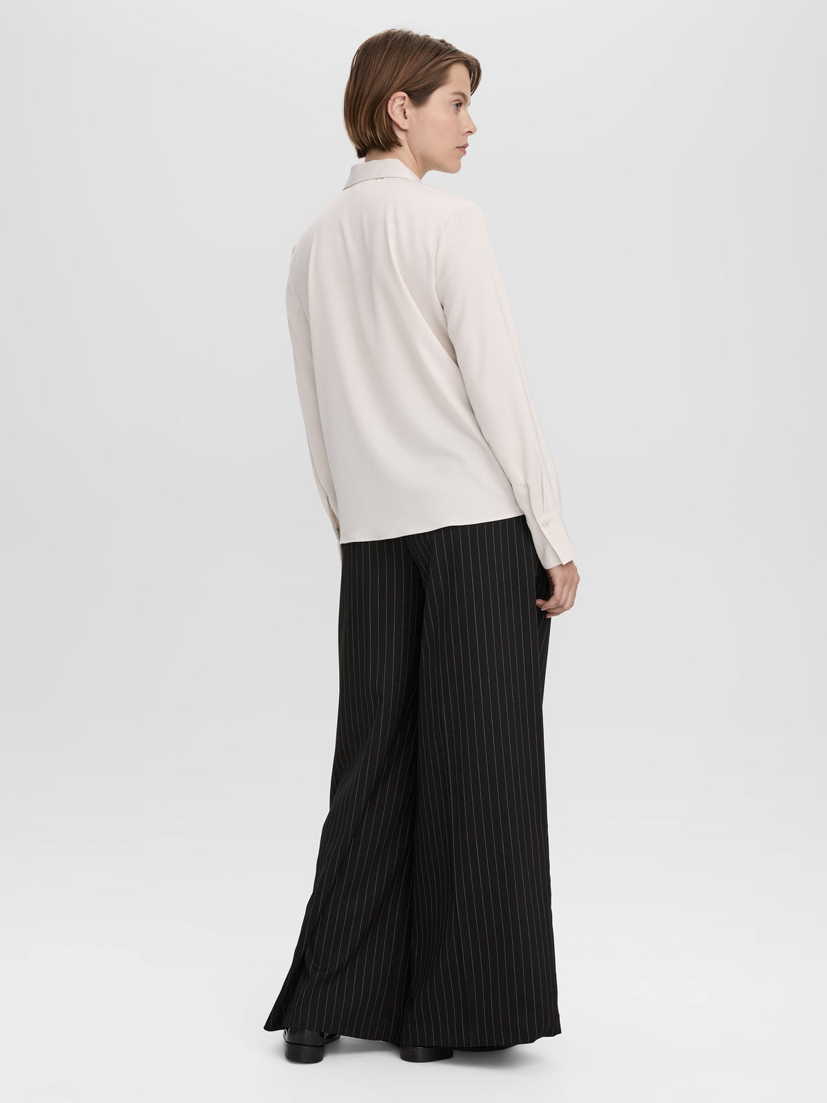 Long-Sleeve Loose Satin Blouse