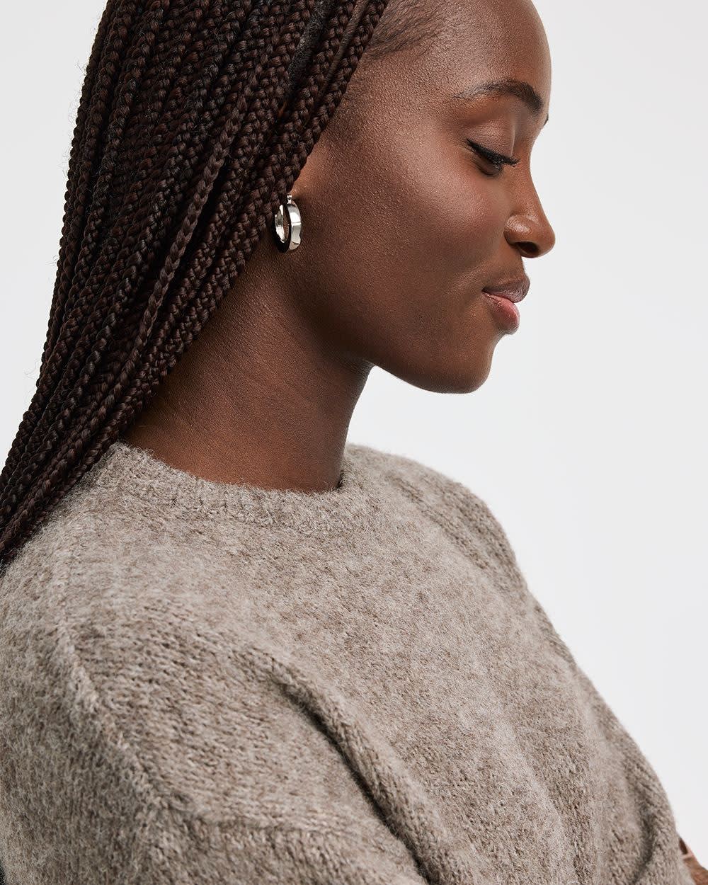 Elbow-Sleeve Crew-Neck Loose Sweater