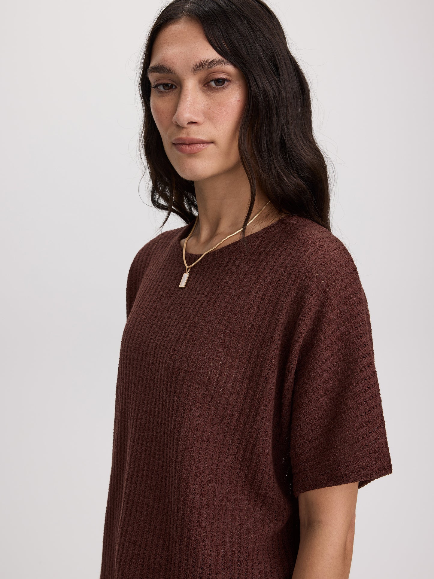 Short-Sleeve Crew-Neck T-Shirt with Pointelle Stitches