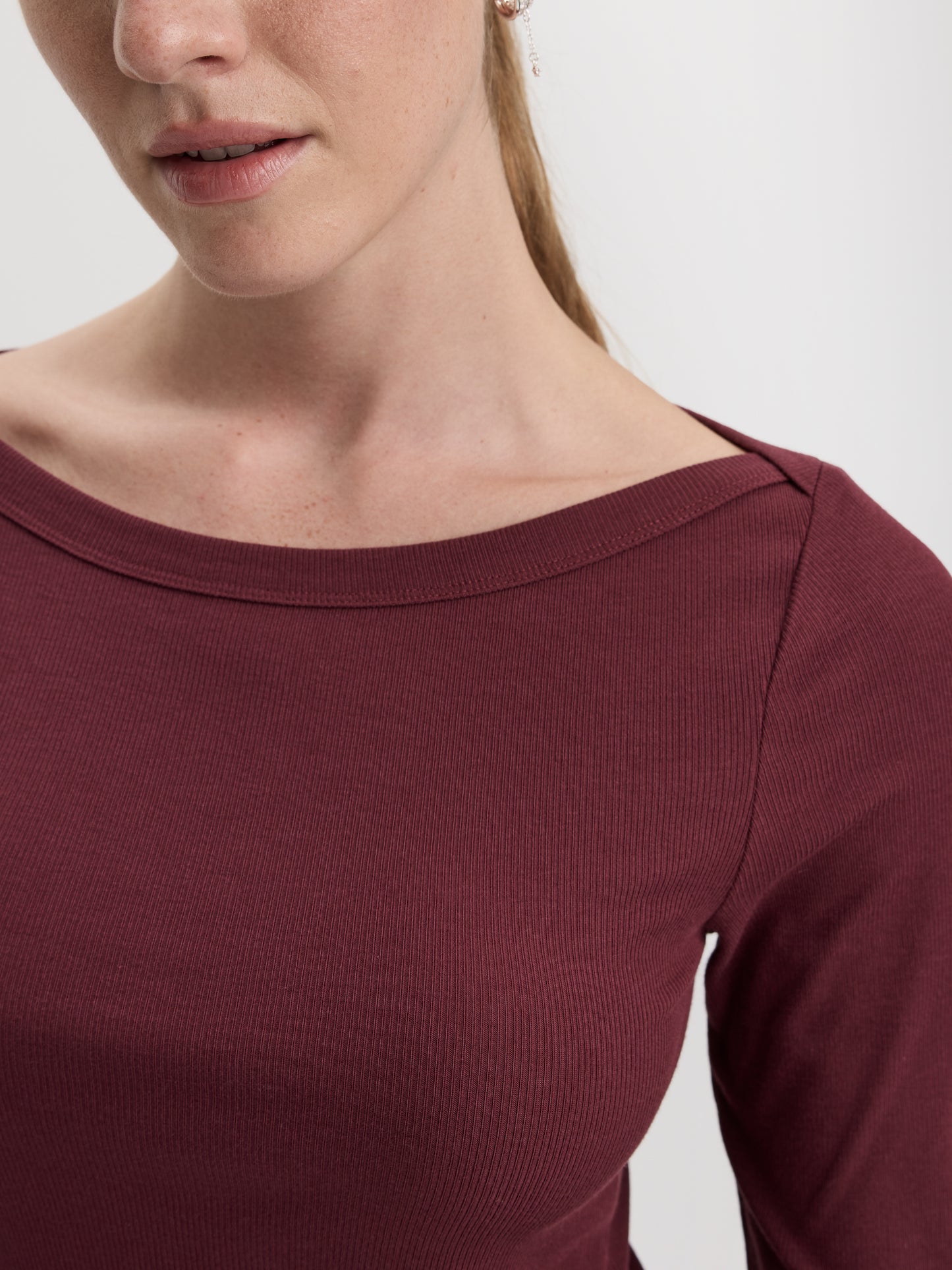 Long-Sleeve Boat-Neck Ribbed Top