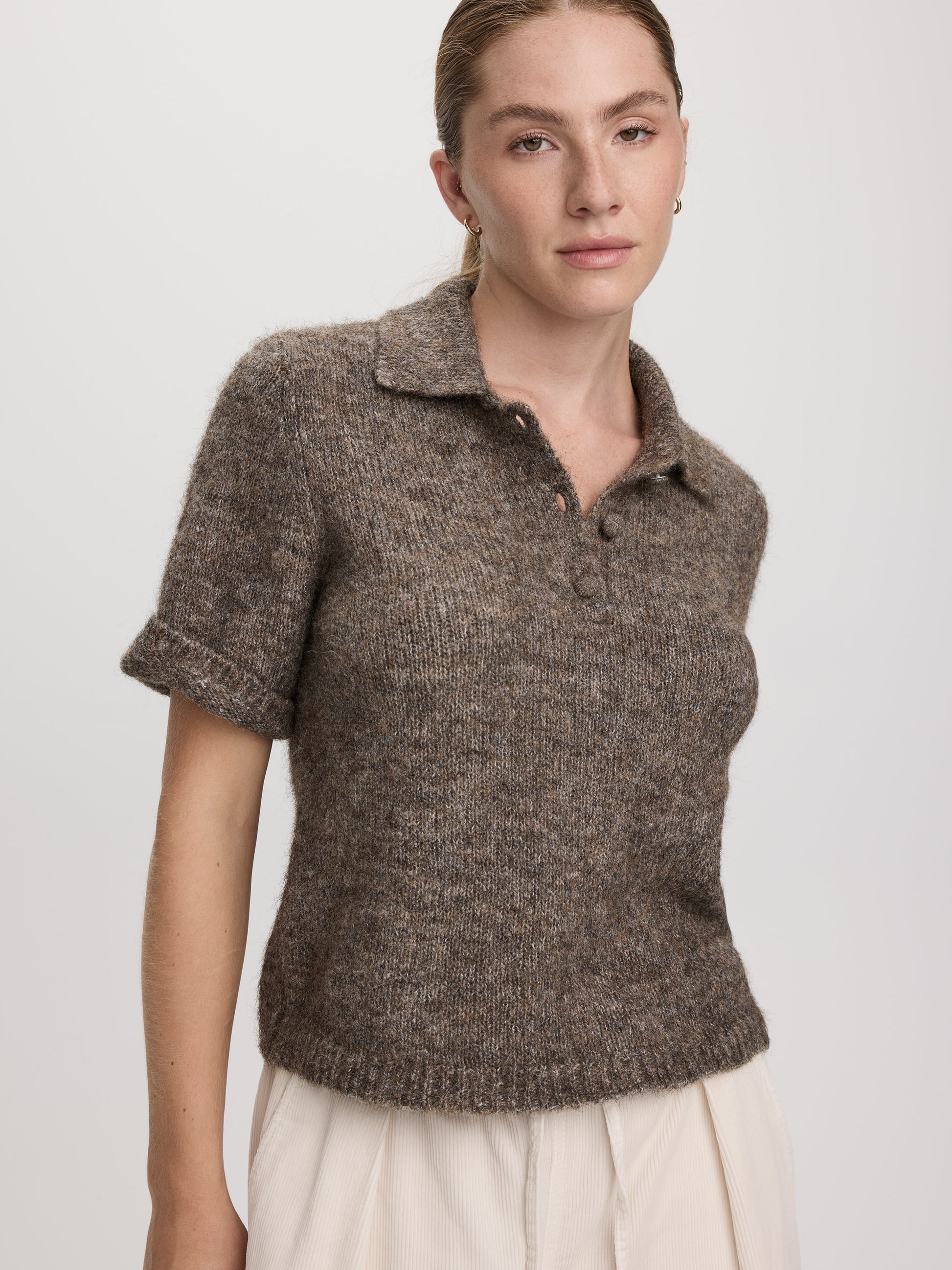 Short-Sleeve Polo Sweater