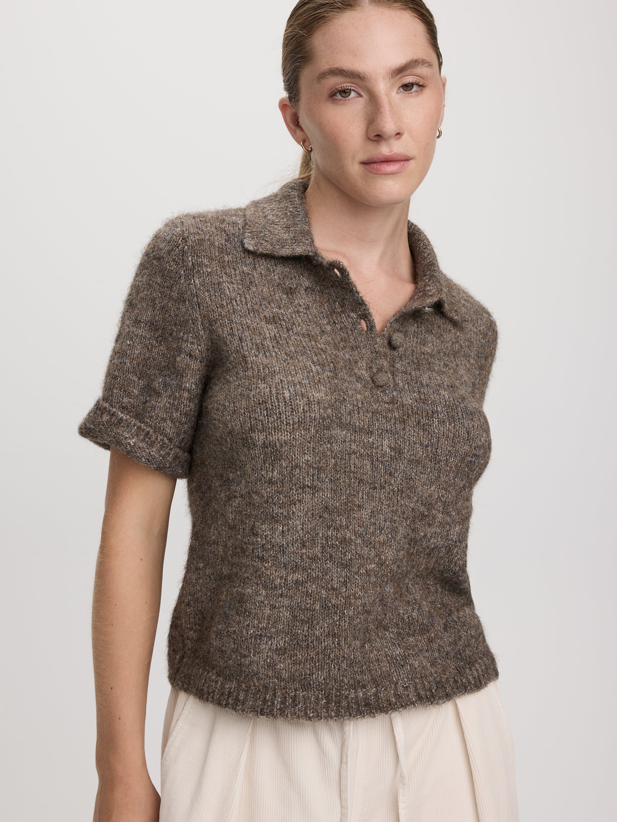 Short-Sleeve Polo Sweater