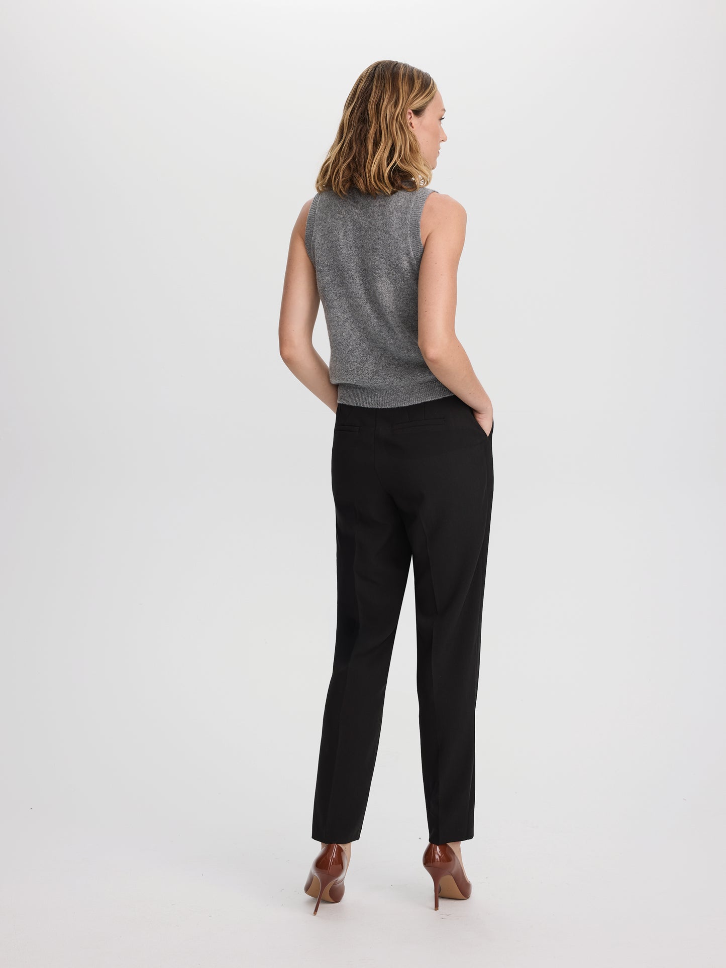 High-Rise Straight Woven Pant with Pleats – Ladies Collection