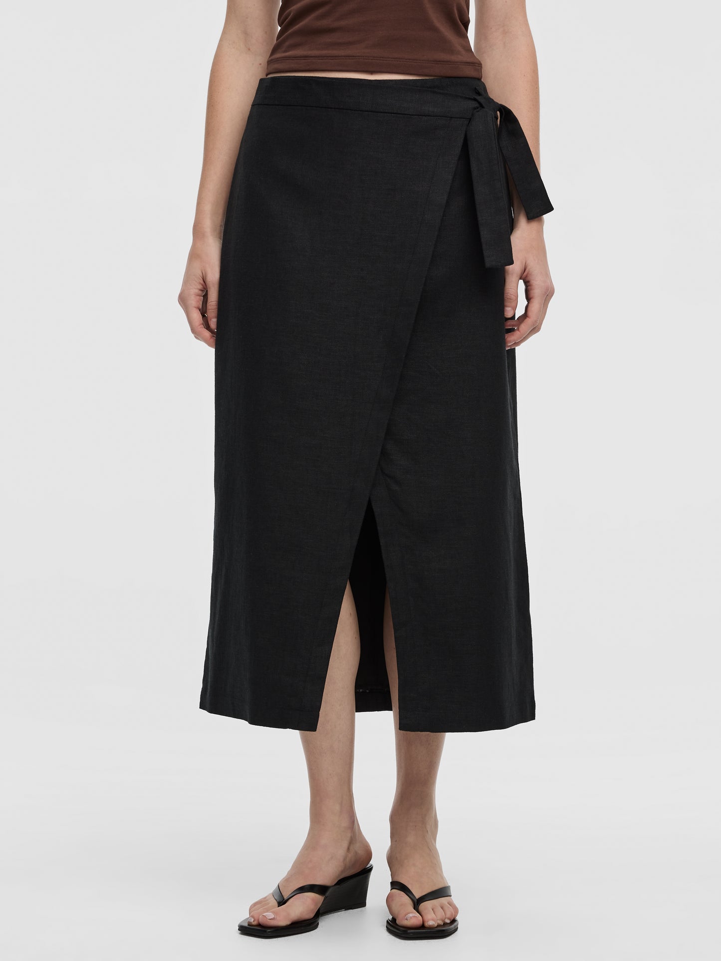 Linen-Blend Wrap Maxi Skirt