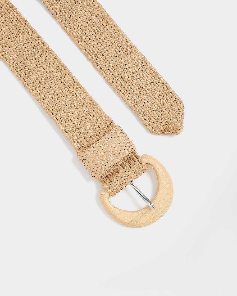 Elastic Straw Belt with Wooden Buckle