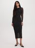 Long-Sleeve Mesh Midi Dress with Side Shirrings