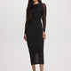 Long-Sleeve Mesh Midi Dress with Side Shirrings
