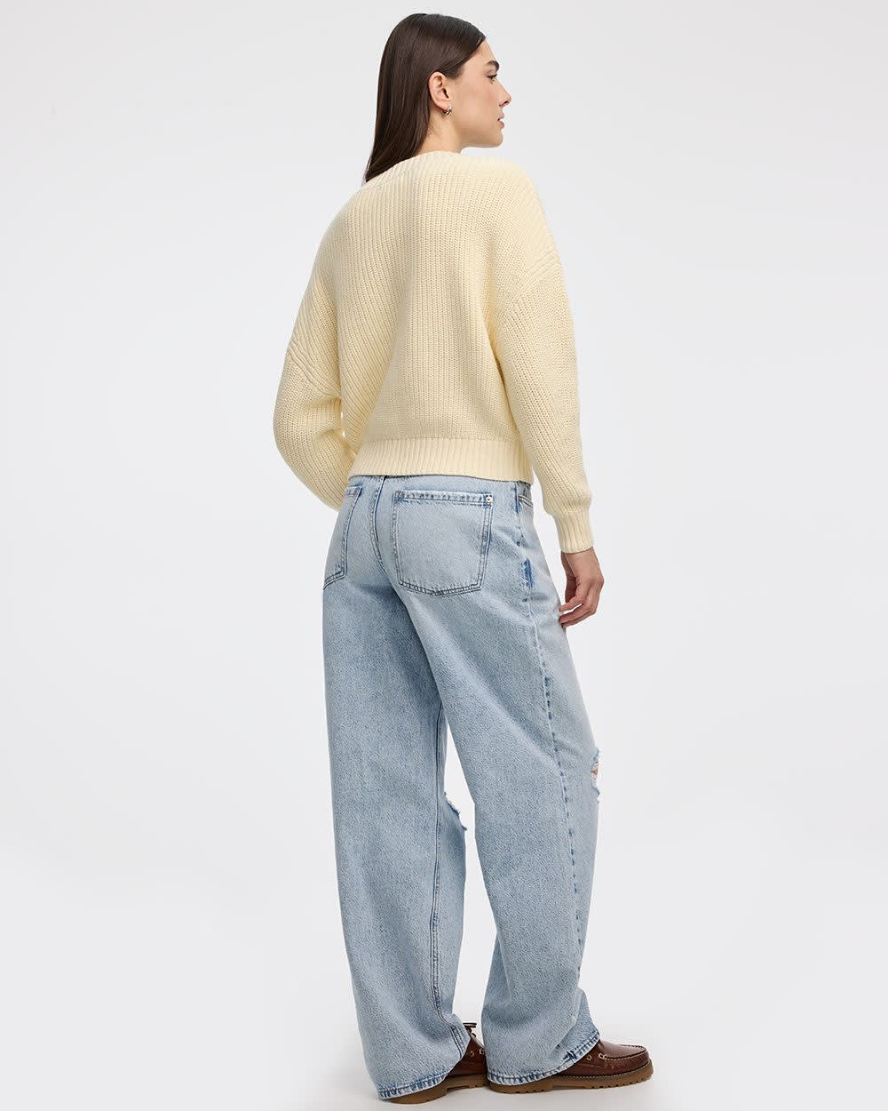 Long-Sleeve V-Neck Loose Sweater