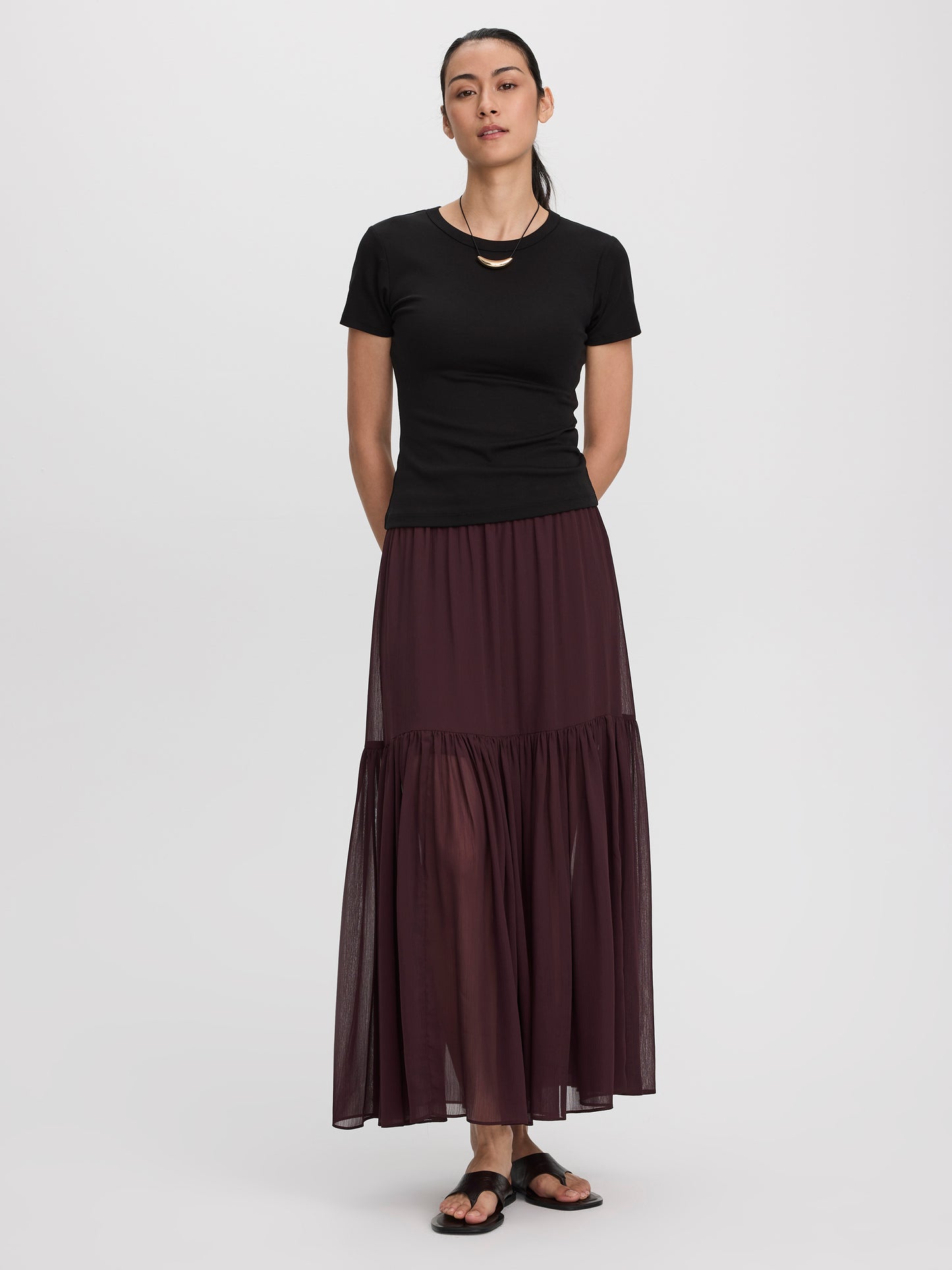Pleated-Chiffon Maxi Skirt