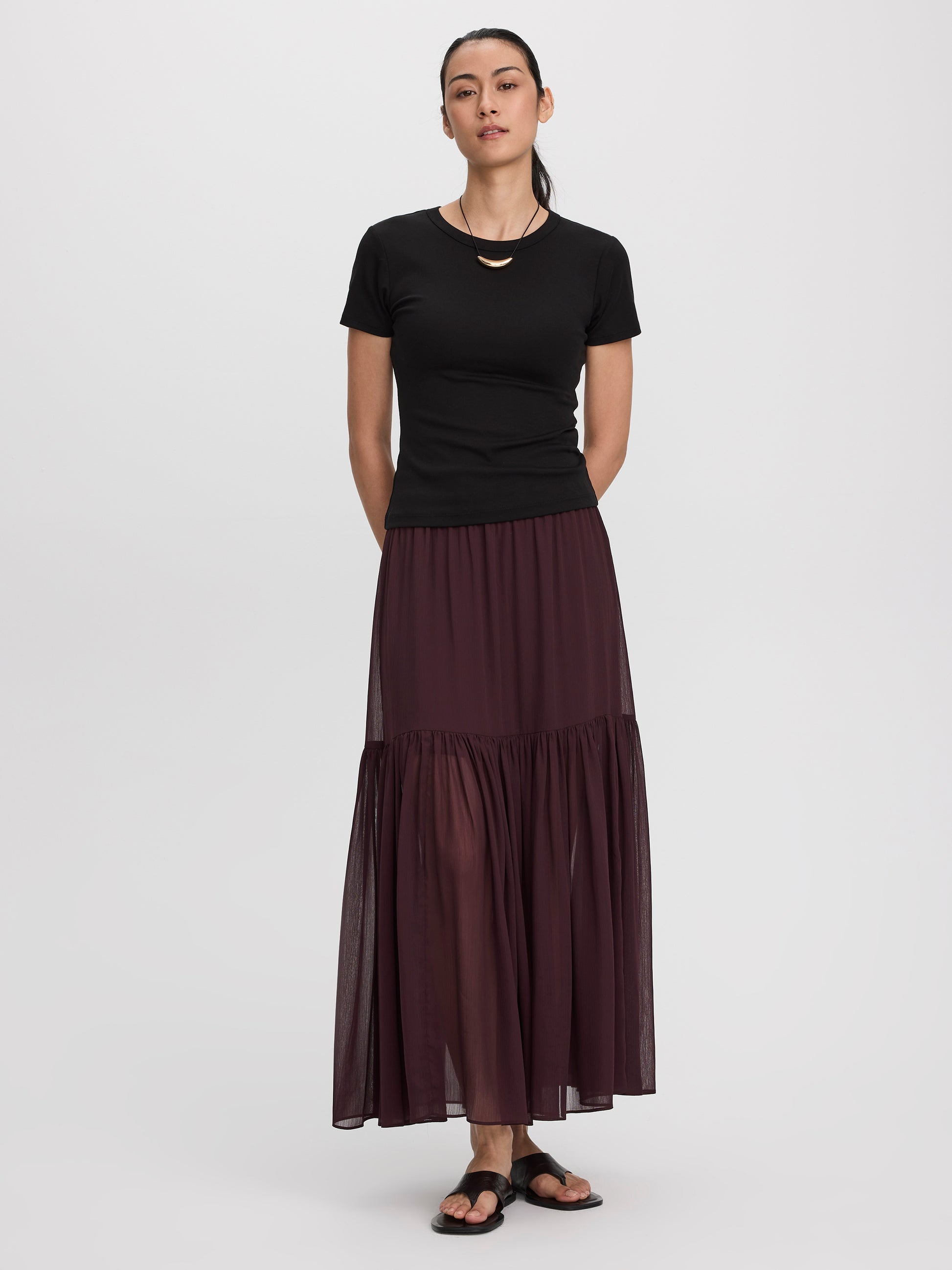 Pleated-Chiffon Maxi Skirt