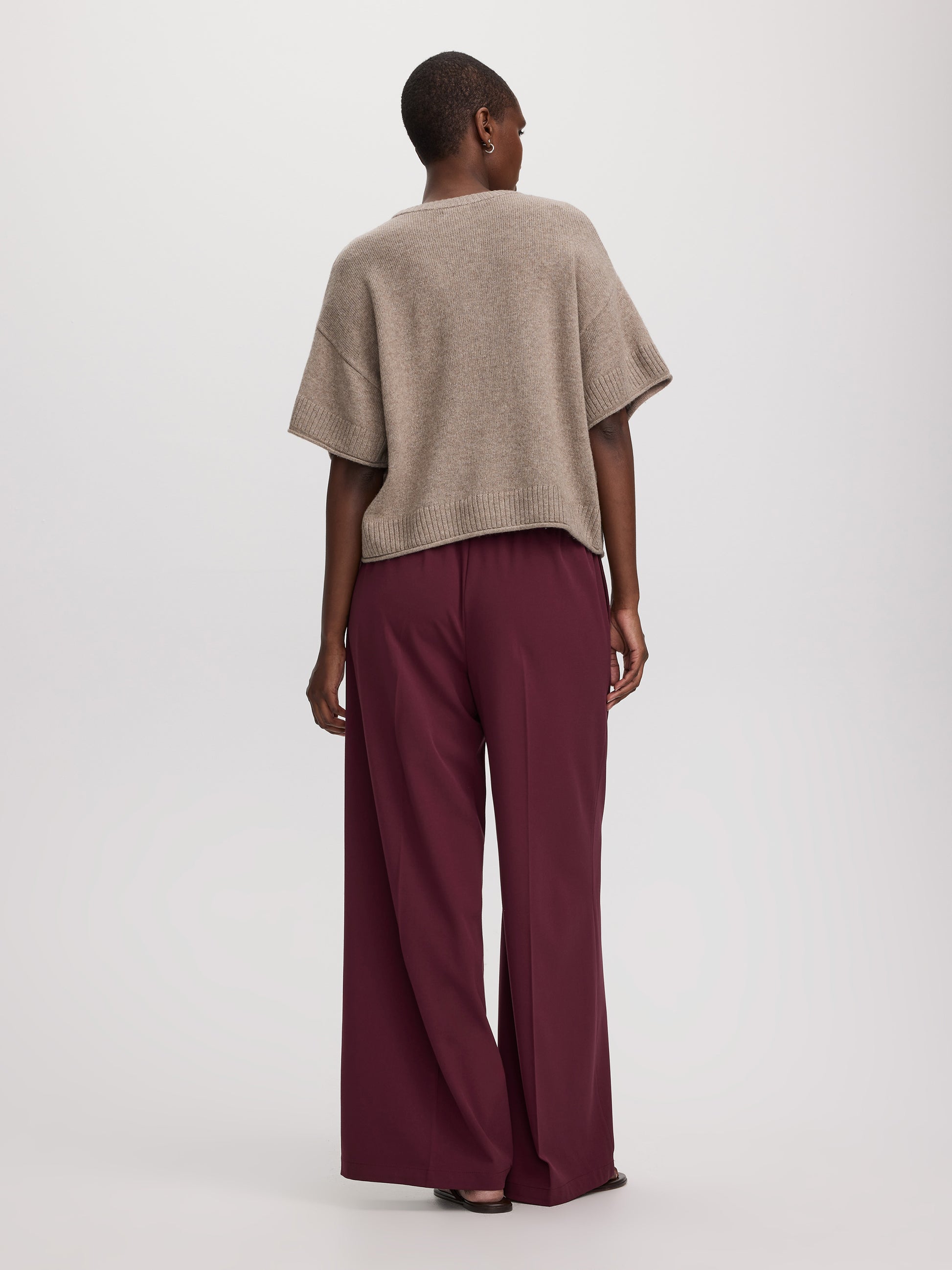 Cashmere-Blend Short-Sleeve Crew-Neck Loose Sweater