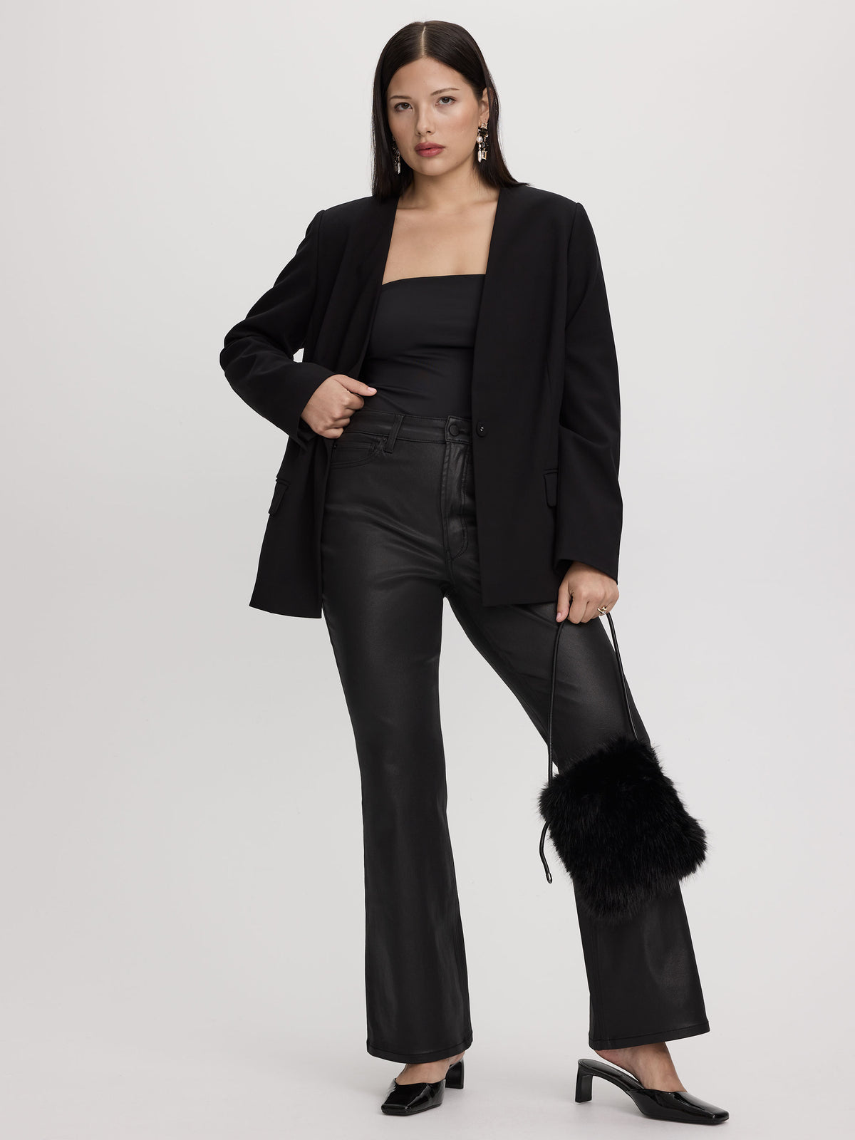 Flare-Leg High-Rise Coated Jeans