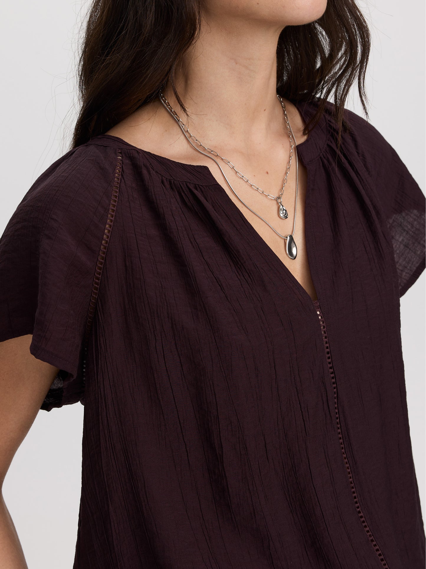 Split-Neck Blouse with Flutter Sleeves