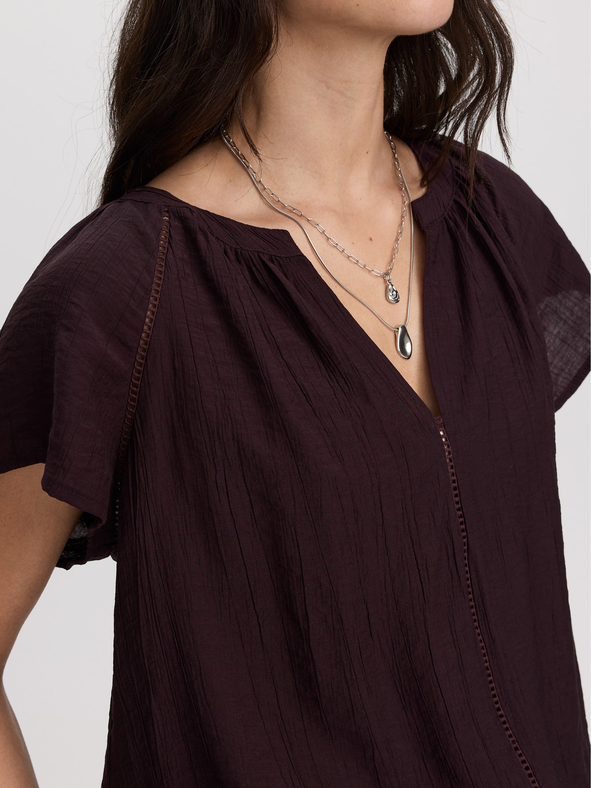 Split-Neck Blouse with Flutter Sleeves