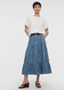 Jupe midi étagée en denim à enfiler 
