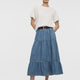 Jupe midi étagée en denim à enfiler 