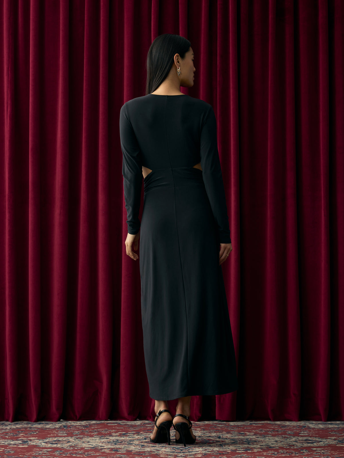 Long-Sleeve Fitted Maxi Dress with Cut-Out Details