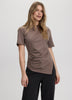 Short-Sleeve Shirred Top with Asymmetrical Hem