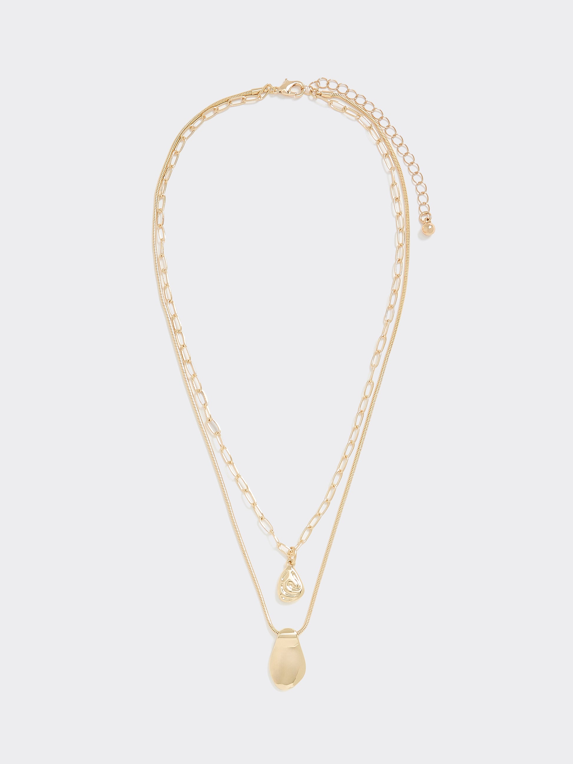 Double-Chain Short Necklace with Organic Pendant