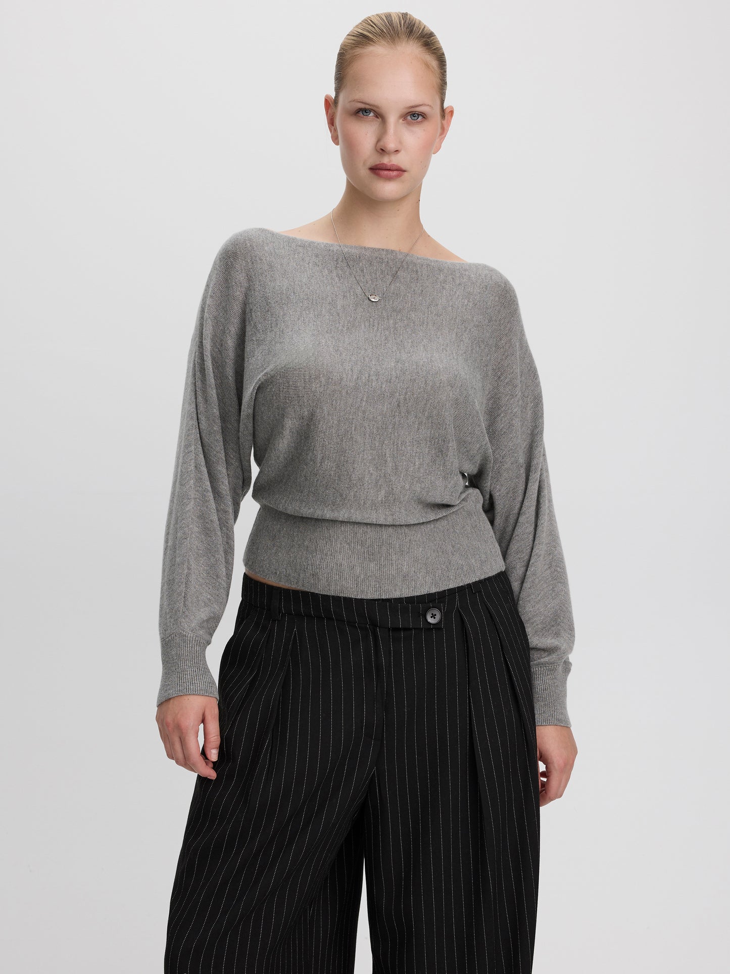 Merino-Blend Long-Sleeve Off-the-Shoulder Sweater