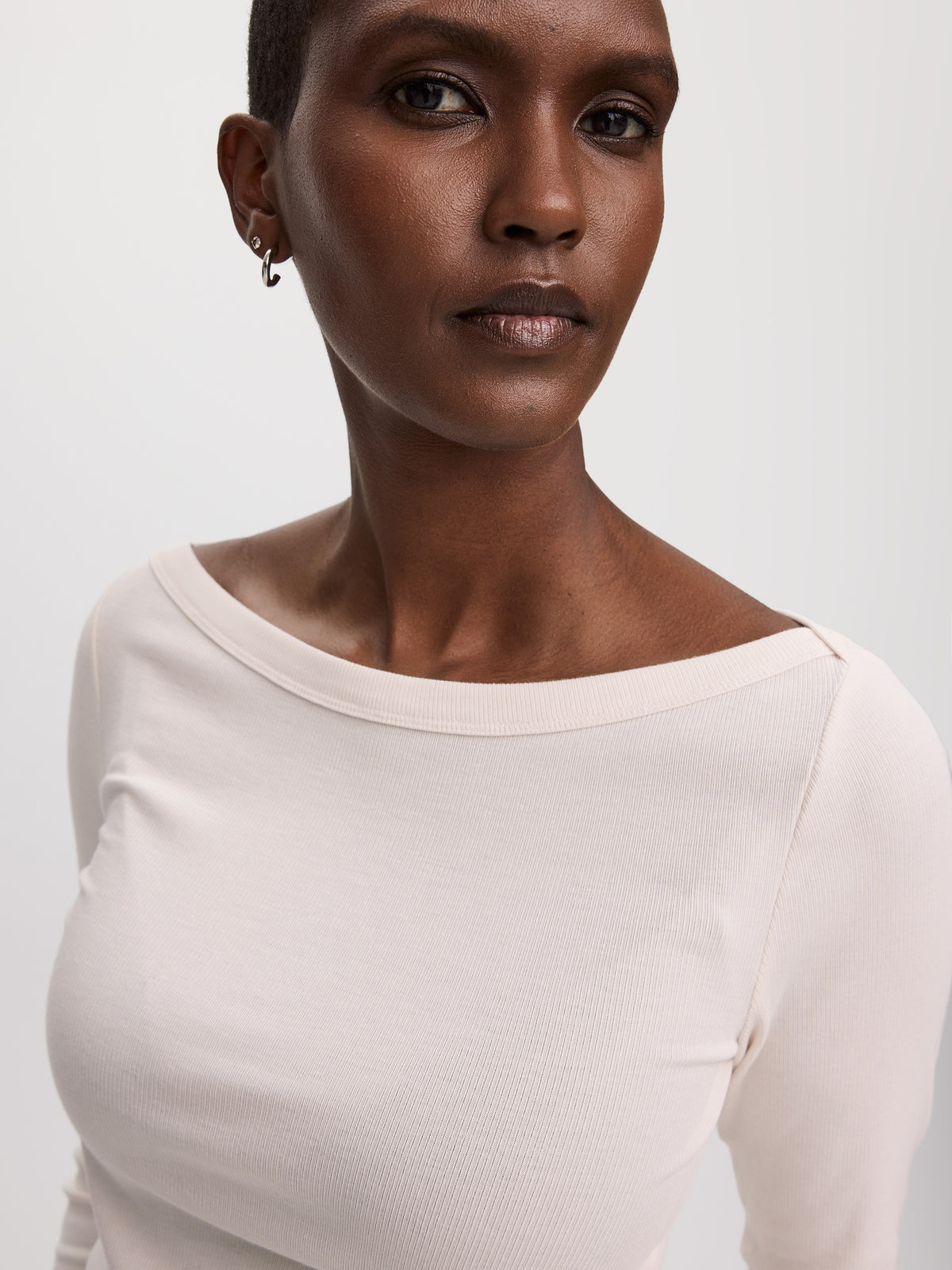 Long-Sleeve Boat-Neck Ribbed Top