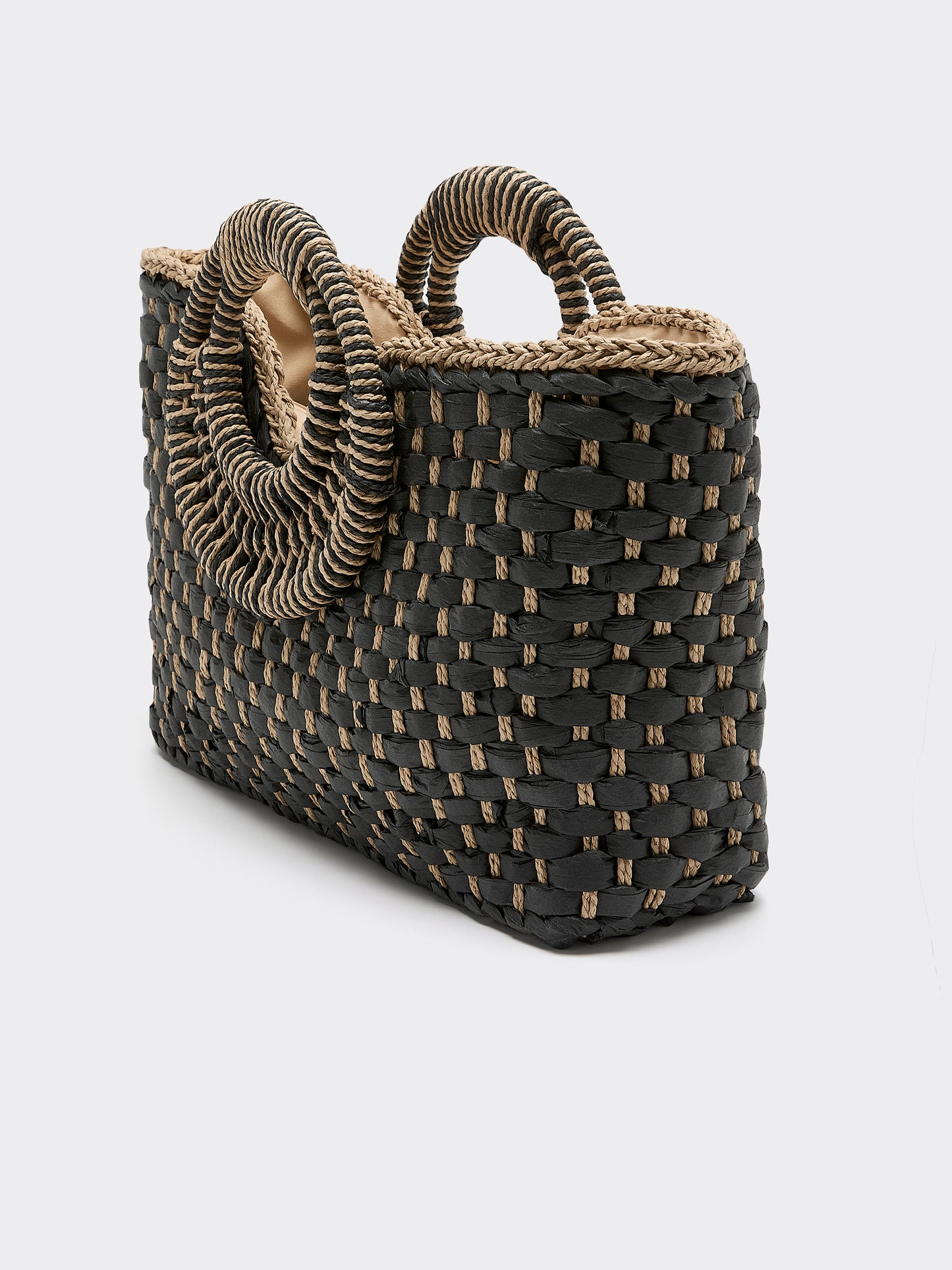 Two-Tone Straw Bag