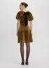 Elbow-Sleeve Velvet Mini Dress with Bow