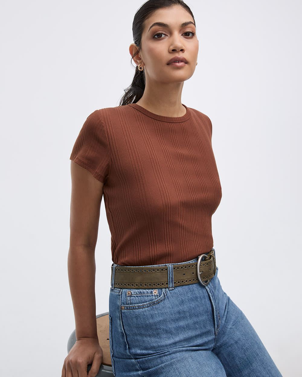 Fitted Crew-Neck Ribbed T-Shirt