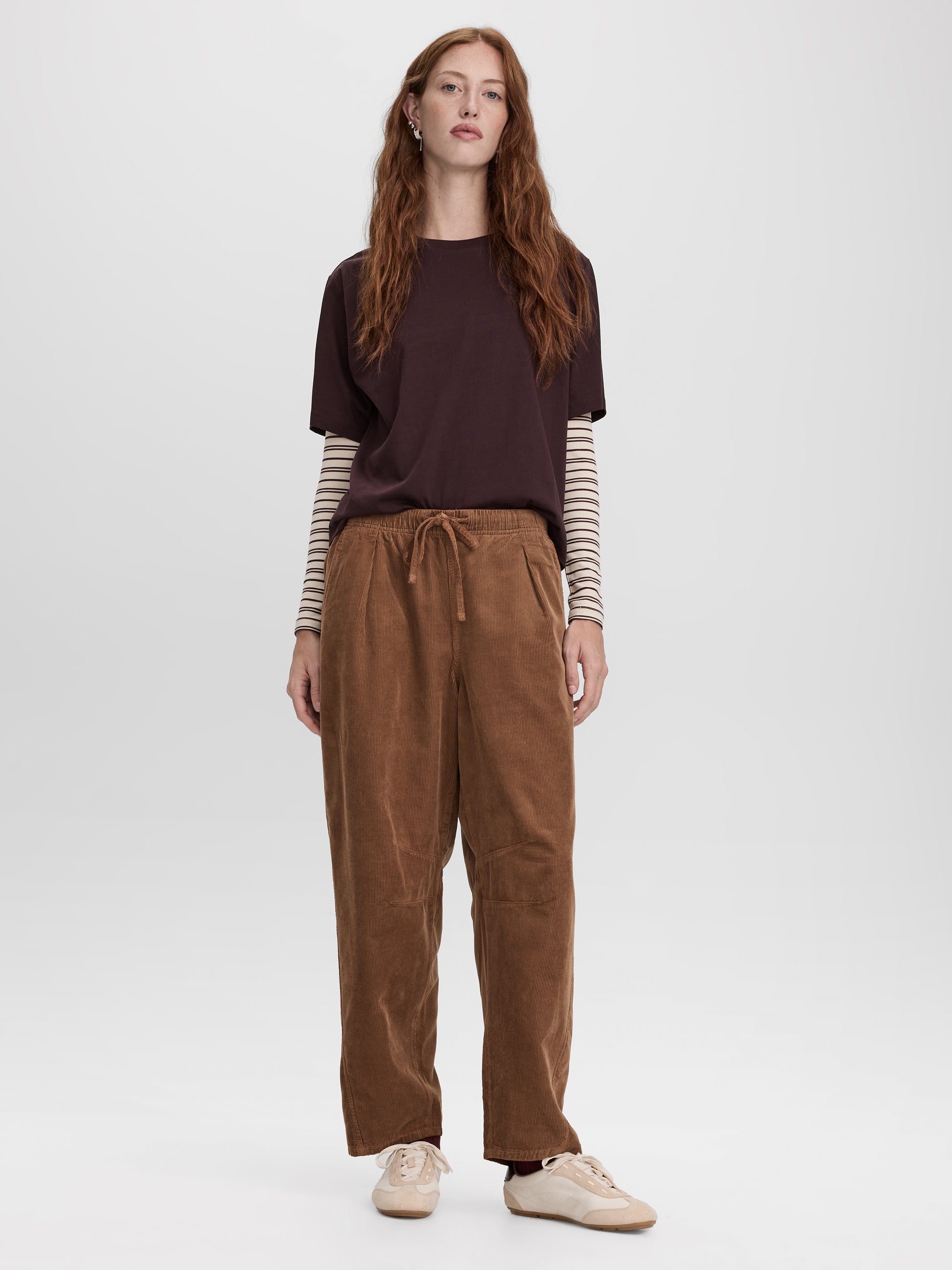 High-Rise Barrel Corduroy Pants