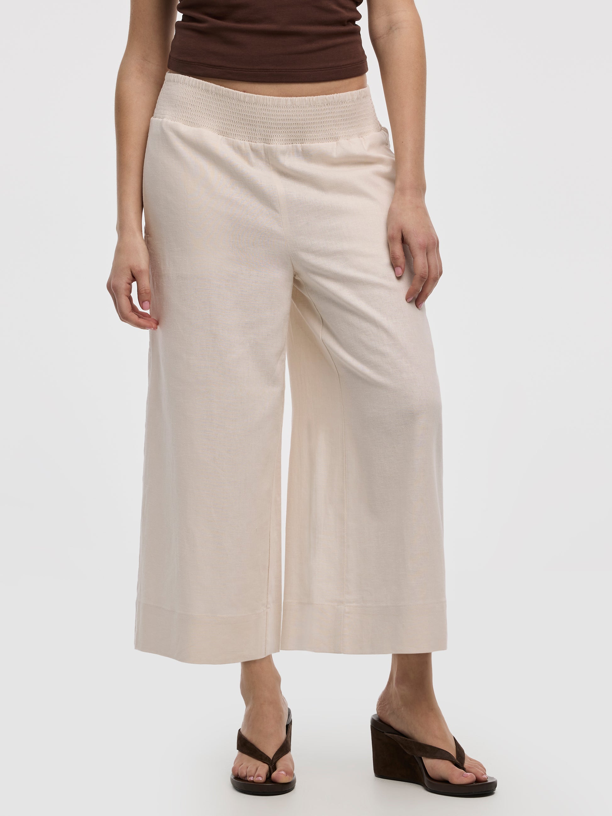 Cropped Wide-Leg Linen-Blend Pant