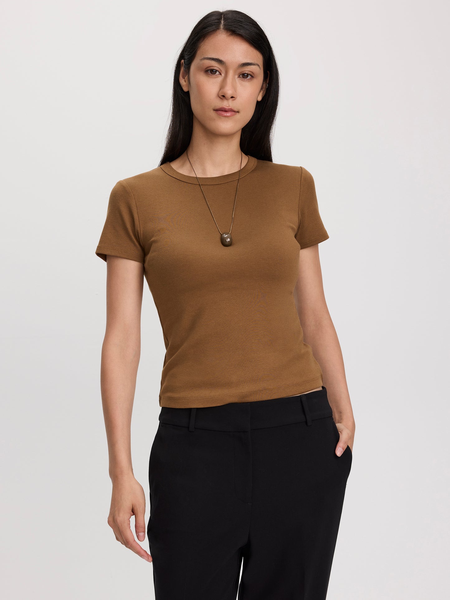 Fitted Crew-Neck Ribbed T-Shirt