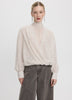 Long-Sleeve Wrap Blouse with Mock Neckline