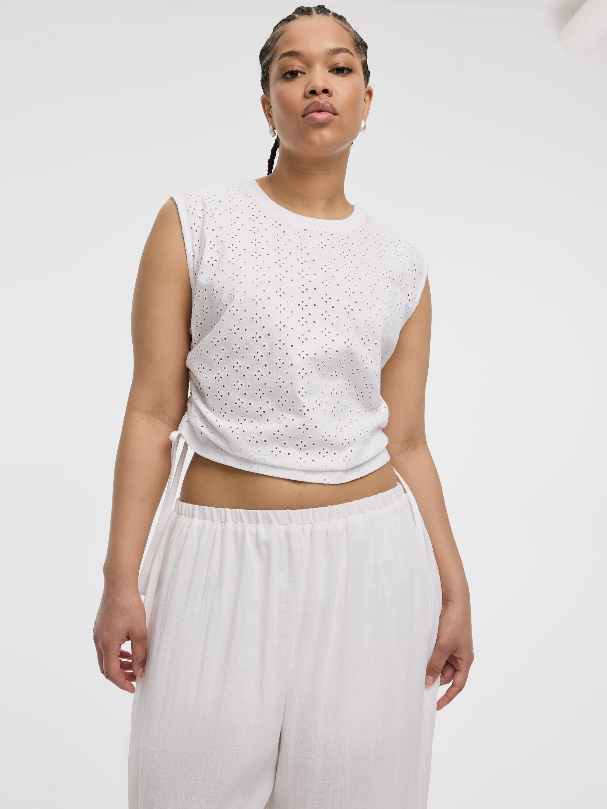 Short-Sleeve Crew-Neck Tee with Shirred Sides