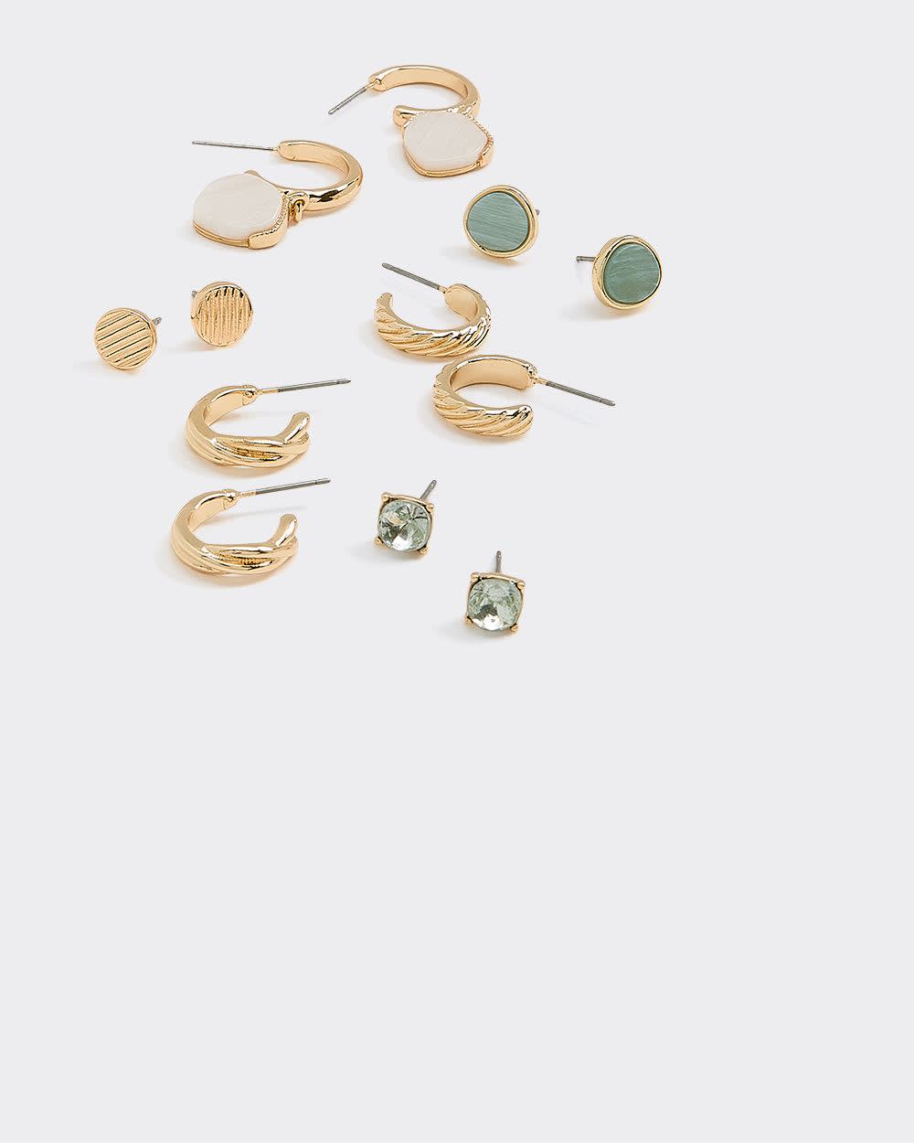 Hoops and Stud Earrings - 6 Pairs