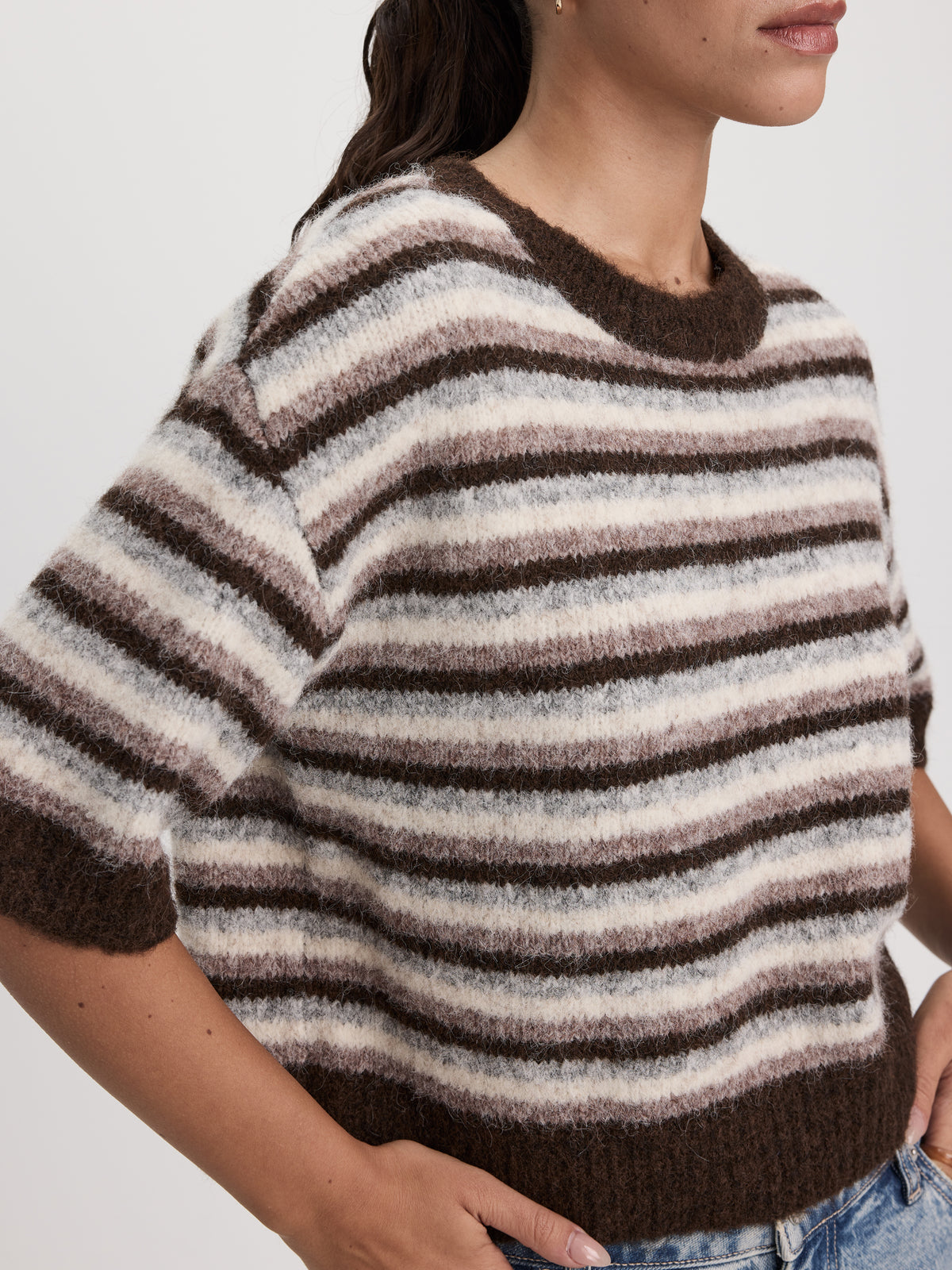 Short-Sleeve Crew-Neck Wool-Blend Sweater