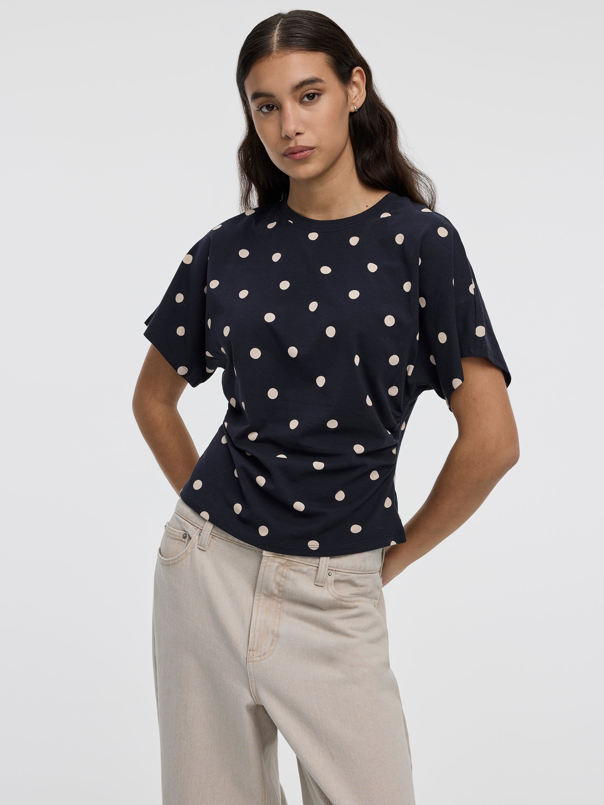 Short-Sleeve Crew-Neck Tee with Shirred Sides