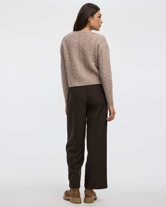 Long-Sleeve Crew-Neck Pullover with Cable Stitches
