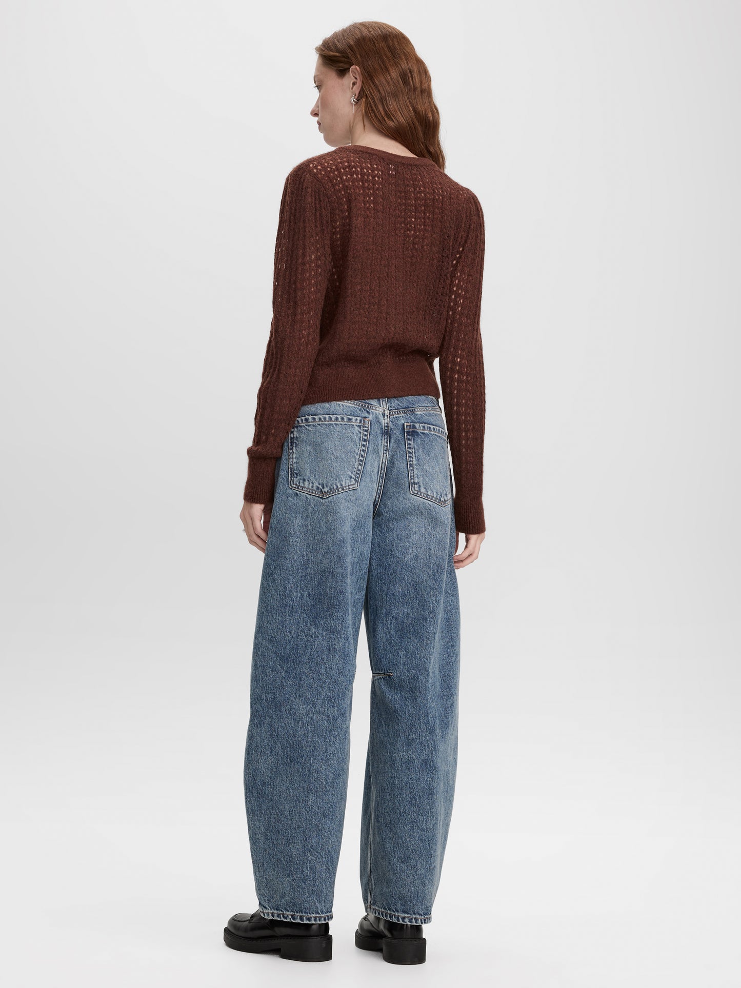 Long-Sleeve Crew-Neck Cardigan with Open Stitches