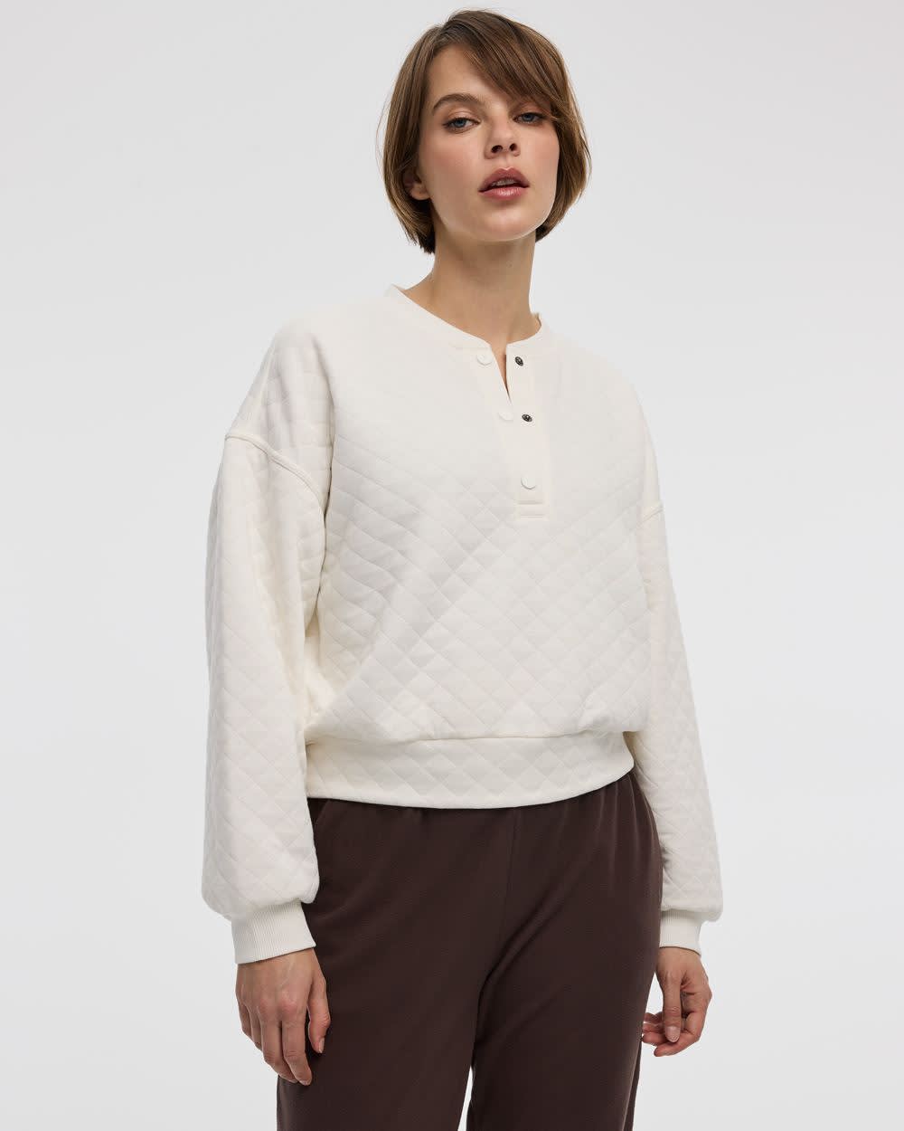 Pull henley en jacquard matelassé - Hyba