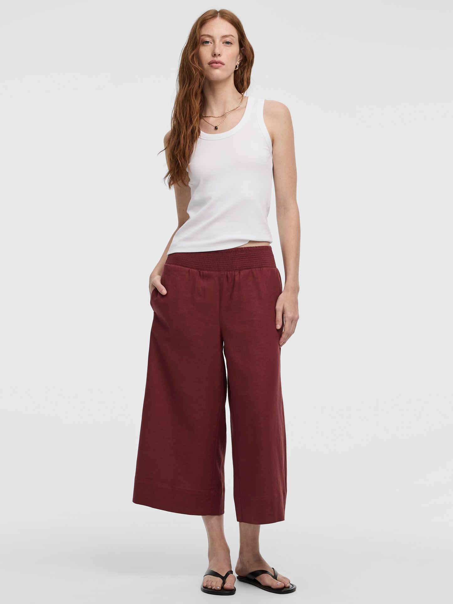 Cropped Wide-Leg Linen-Blend Pant