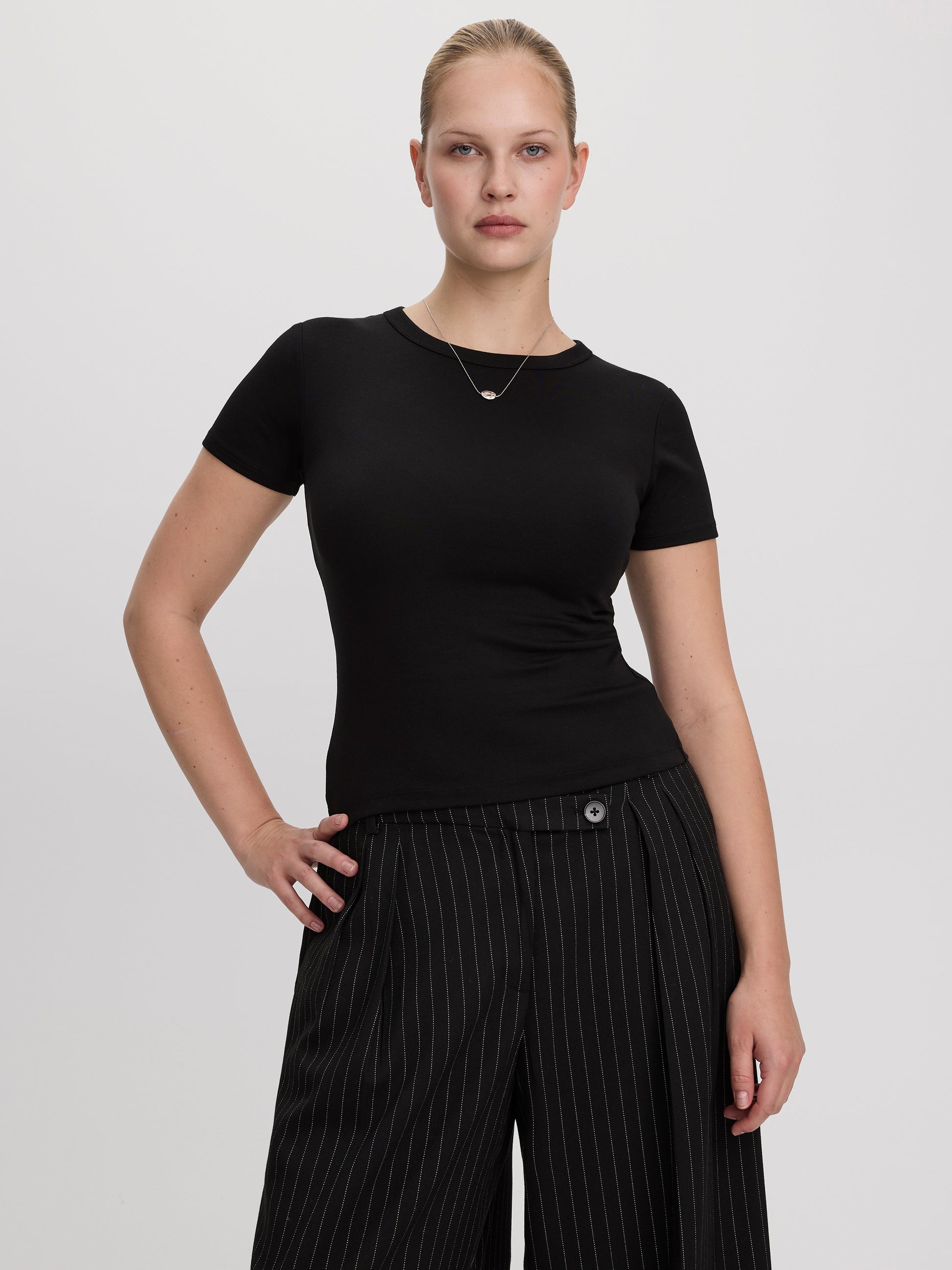 Fitted Crew-Neck Ribbed T-Shirt