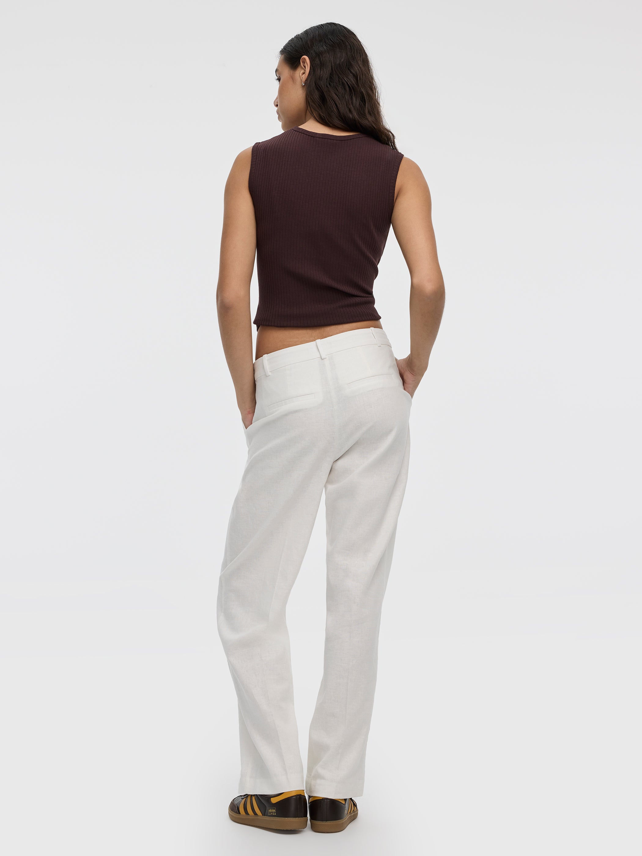 Linen-Blend Straight-Leg High-Rise Pant