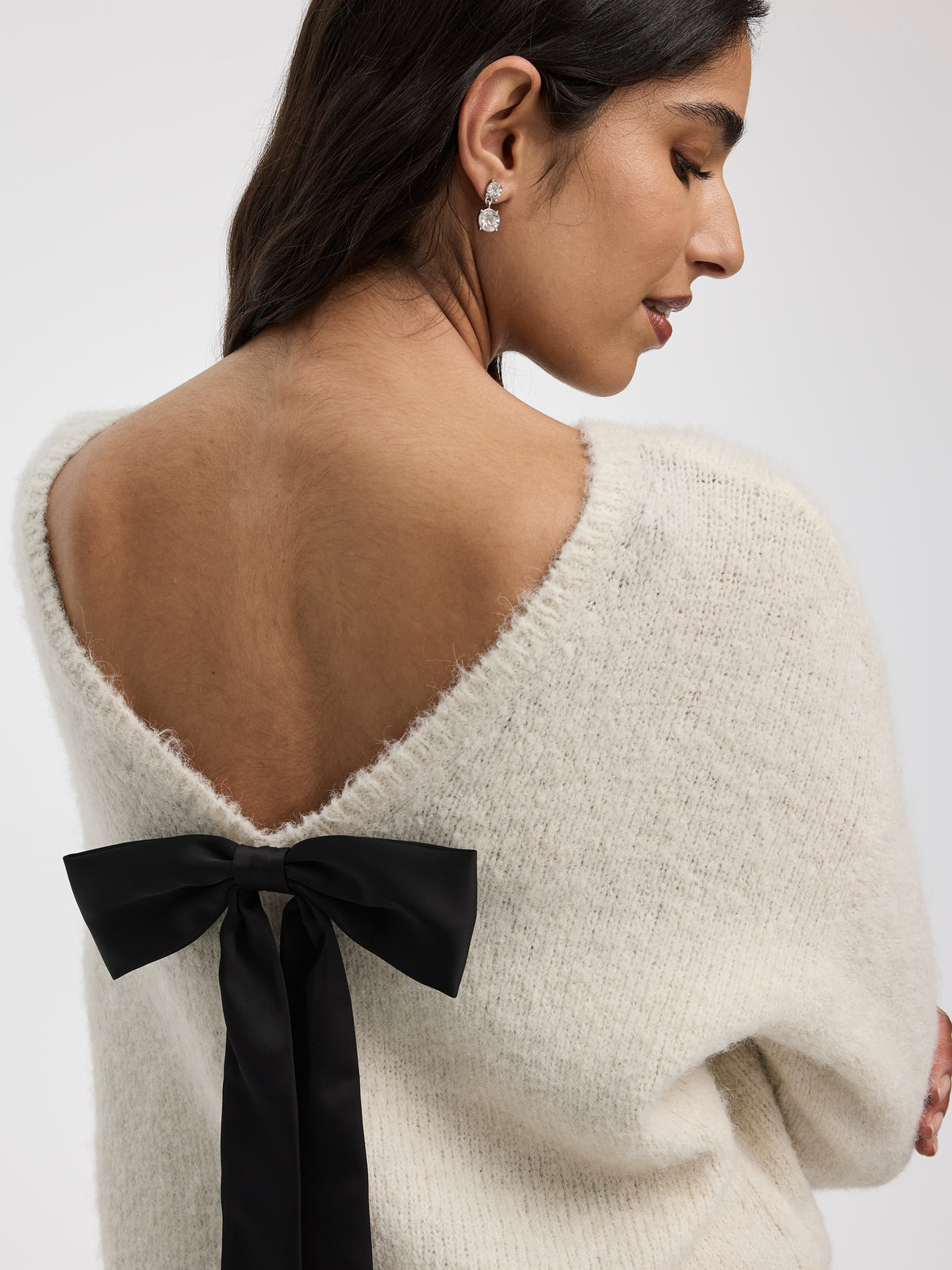 Long-Sleeve Crew-Neck Pullover with Bow