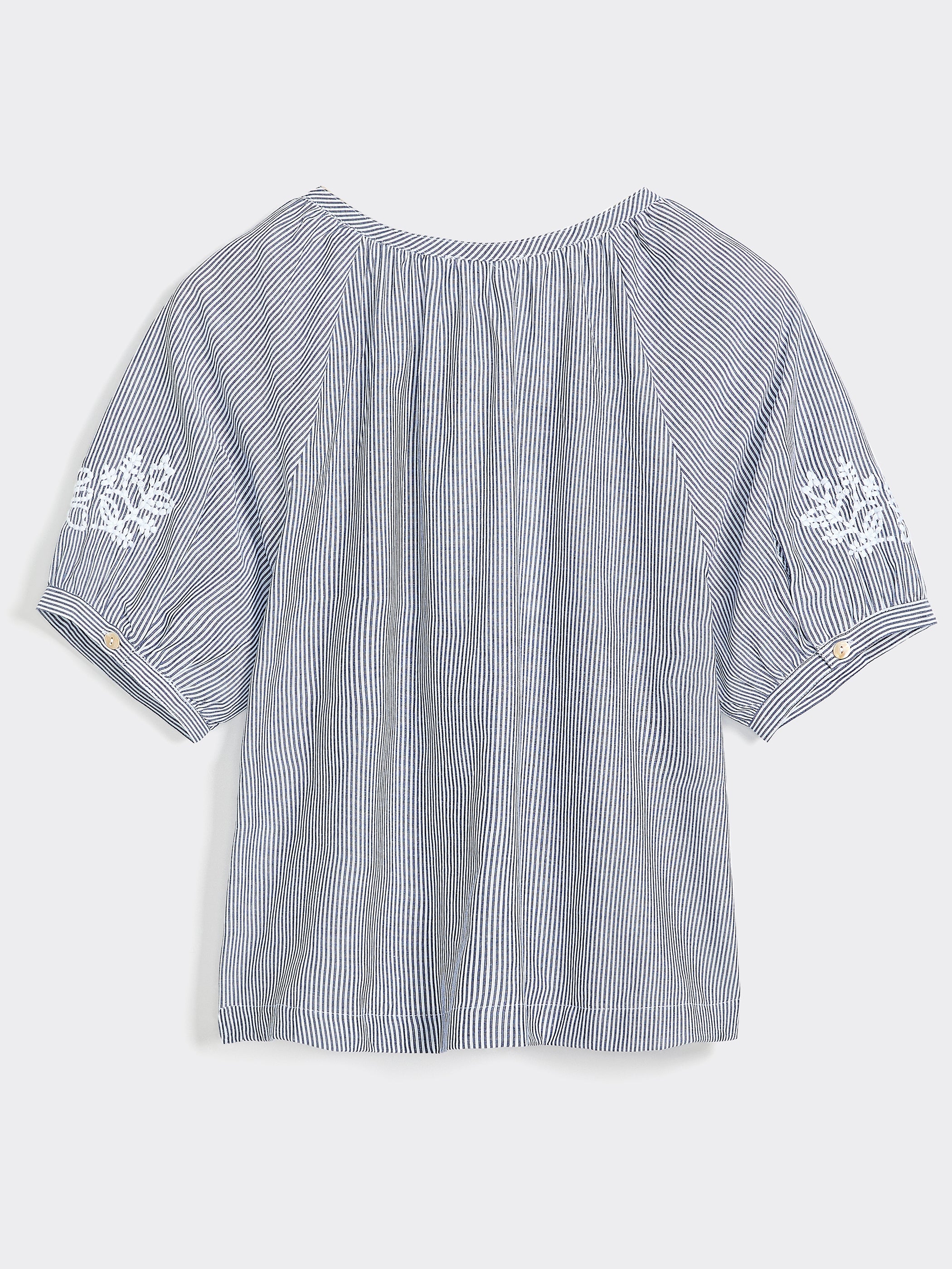 Striped Short-Sleeve Scoop-Neck Loose Blouse