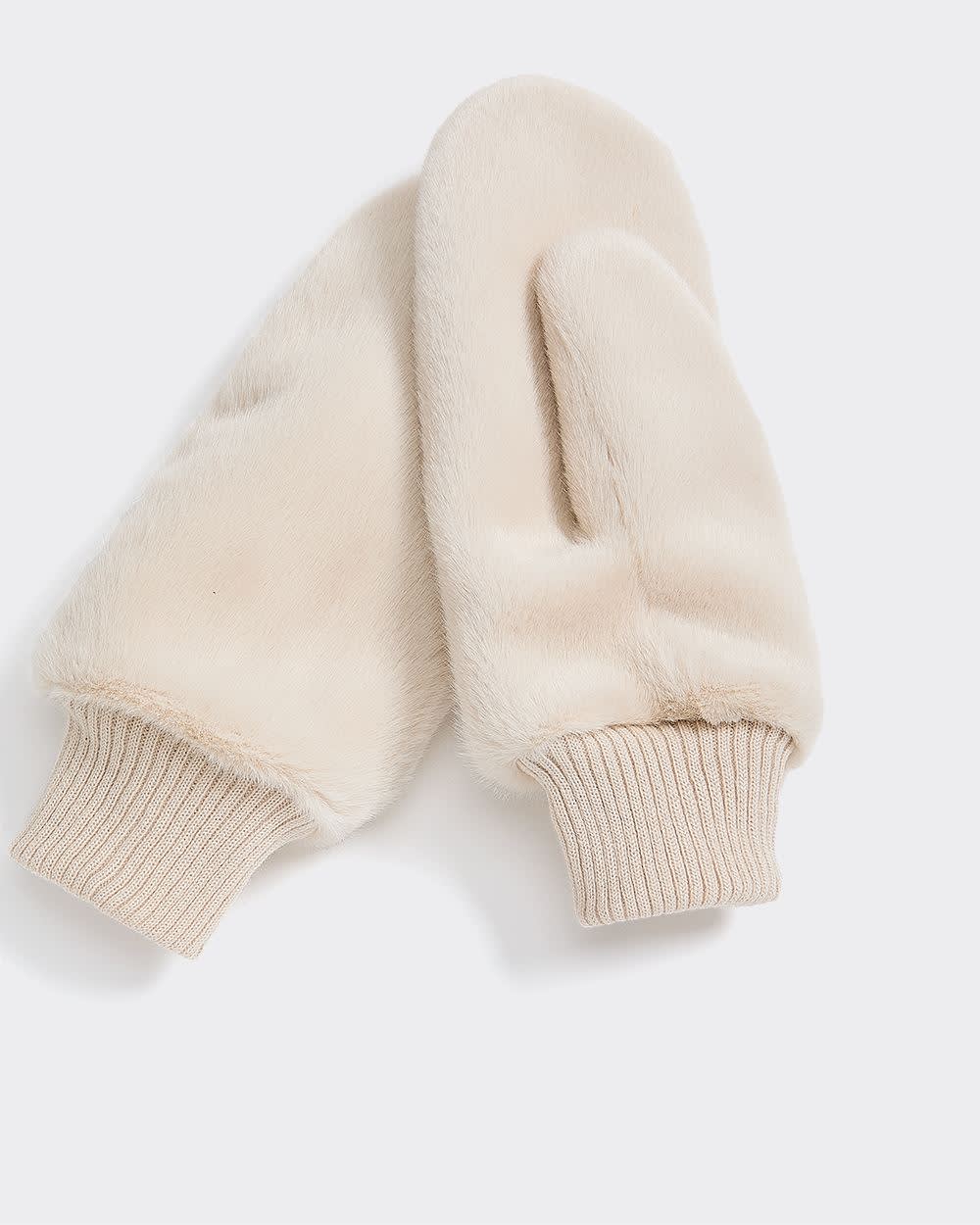 Faux Fur Mitts with Knit Cuffs