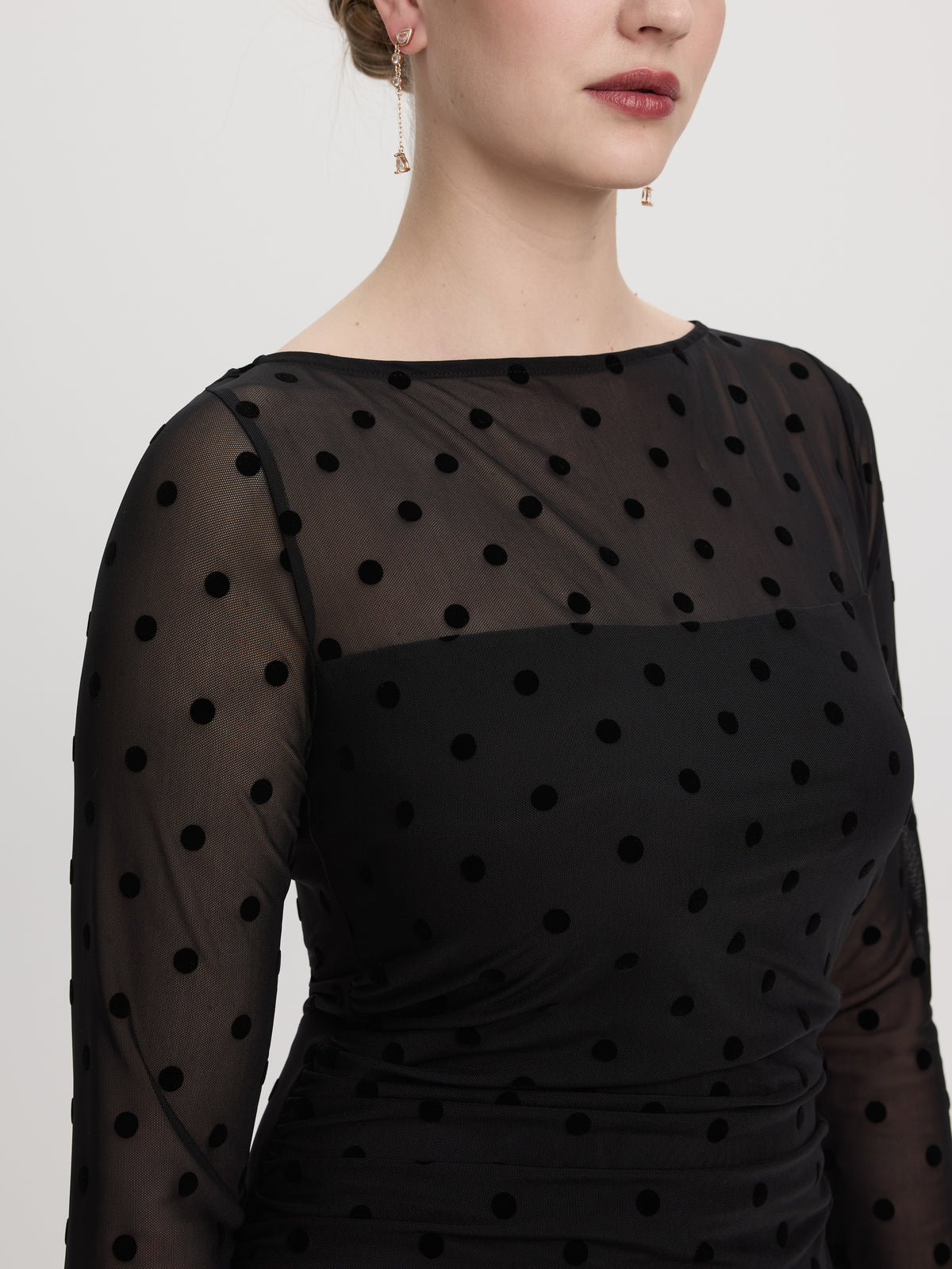 Long-Sleeve Bodycon Dress with Burnout Pattern